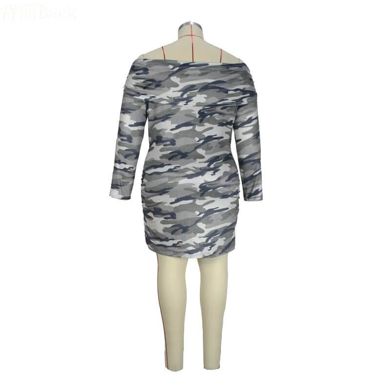 plus size ruched dress with sleeves - camouflage whole back
