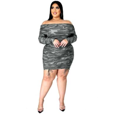 plus size ruched dress with sleeves - camouflage whole body