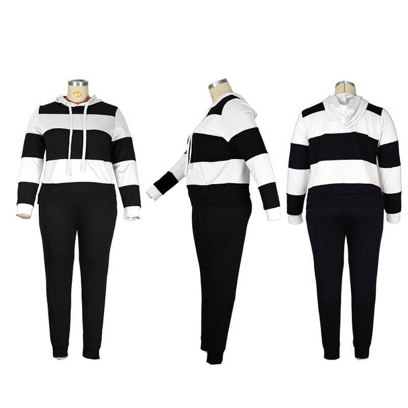 Plus Size Solid Color Two-piece Set - black and white detail image