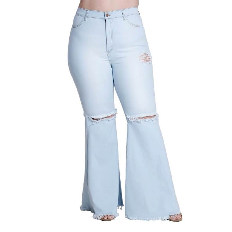 Frayed Hem Jeans Plus Size - light blue positive