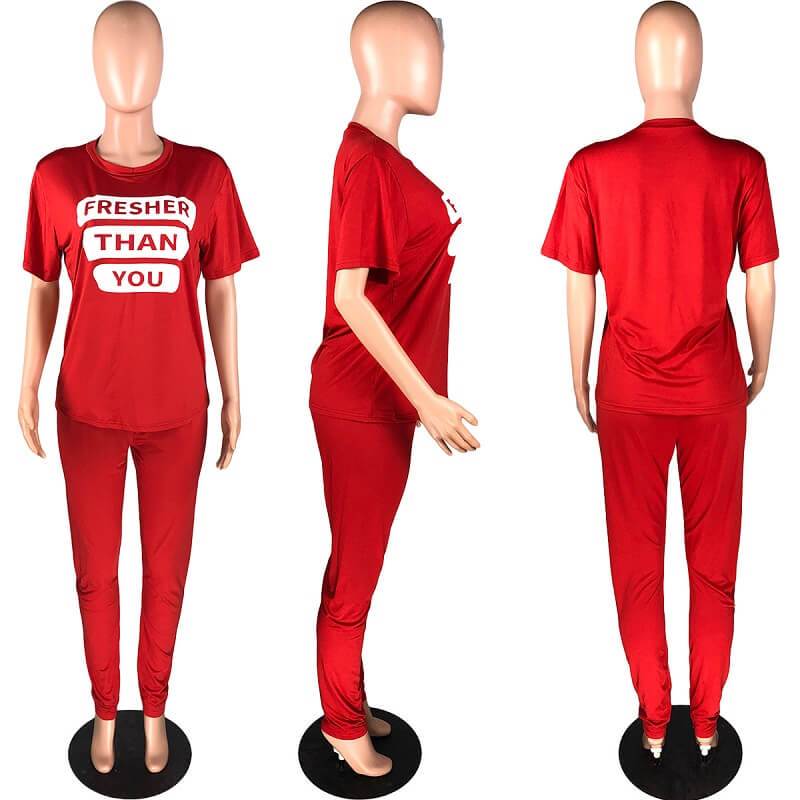 Plus Size Letter Suit - red model picture