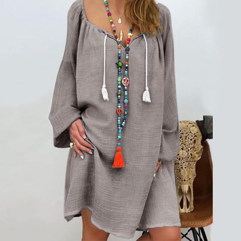 Plus Size Linen Dress - gray color