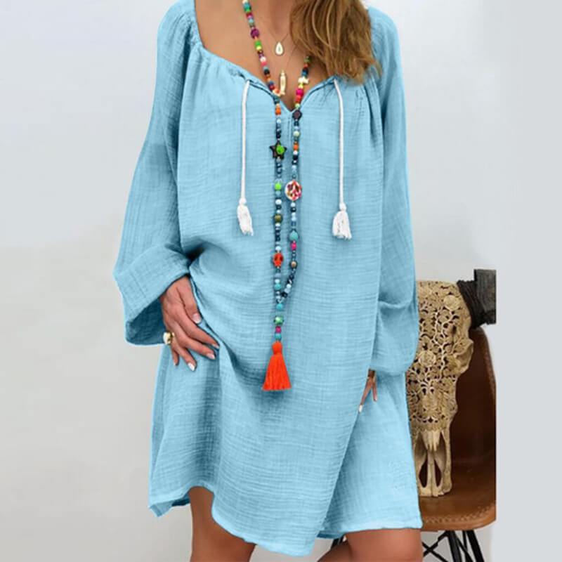 Plus Size Linen Dress - blue color