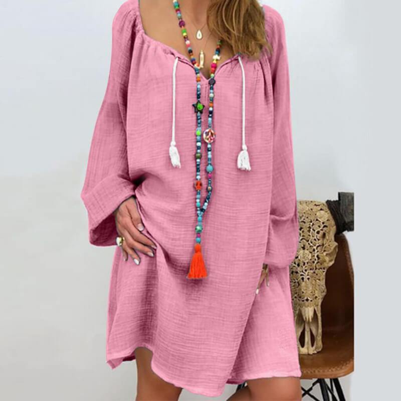 Plus Size Linen Dress - pink color