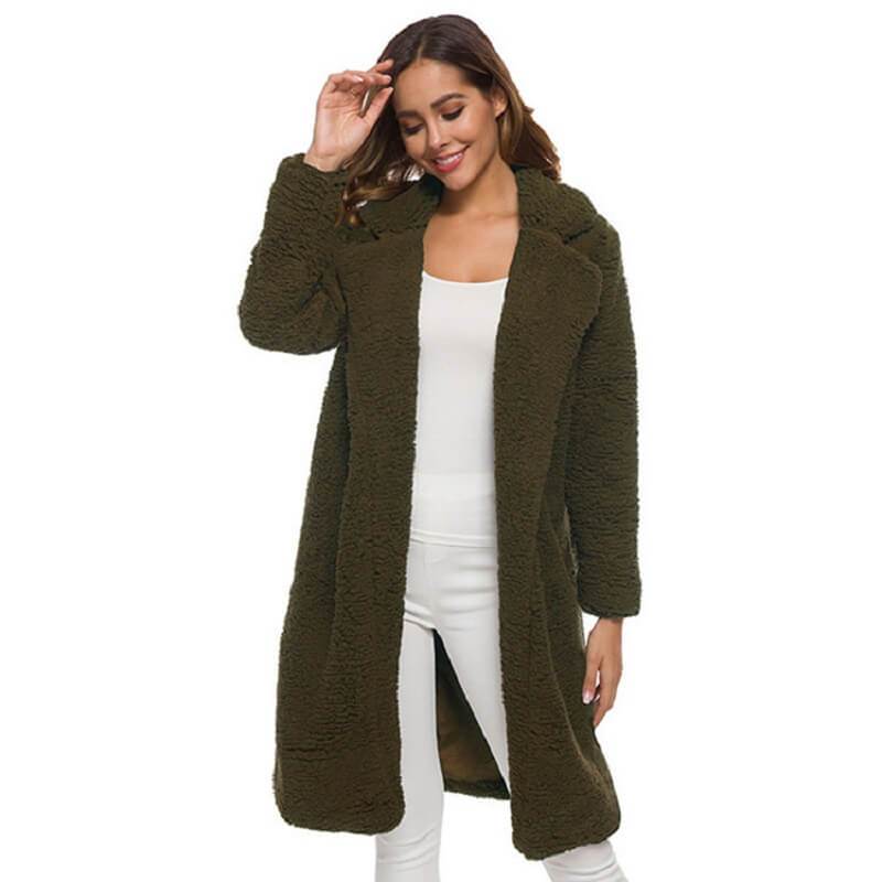 Plus Size Long Wool Coat - army green color