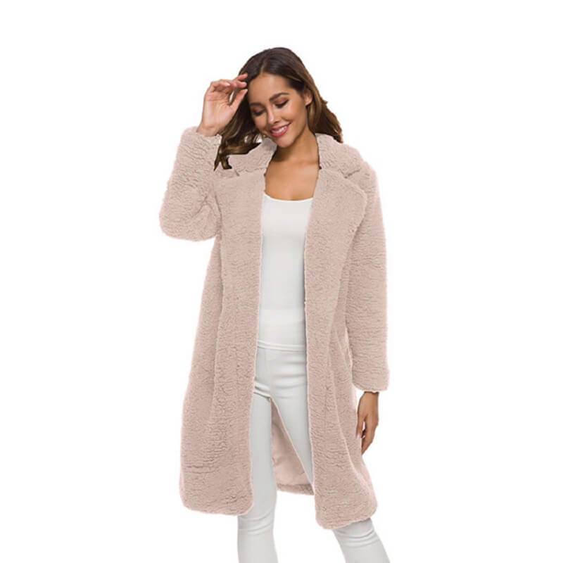 Plus Size Long Wool Coat - pink color