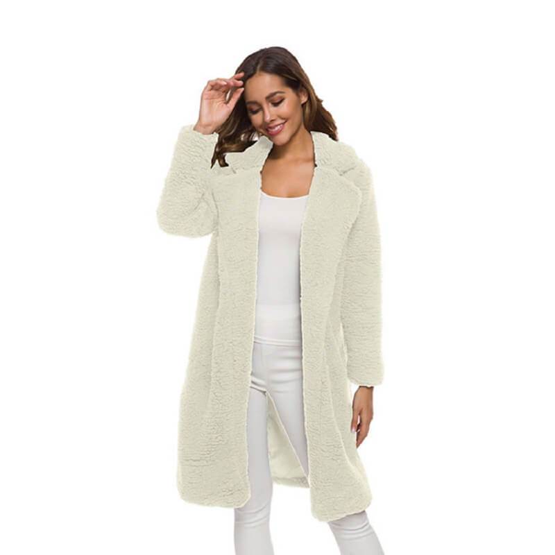 Plus Size Long Wool Coat - white color