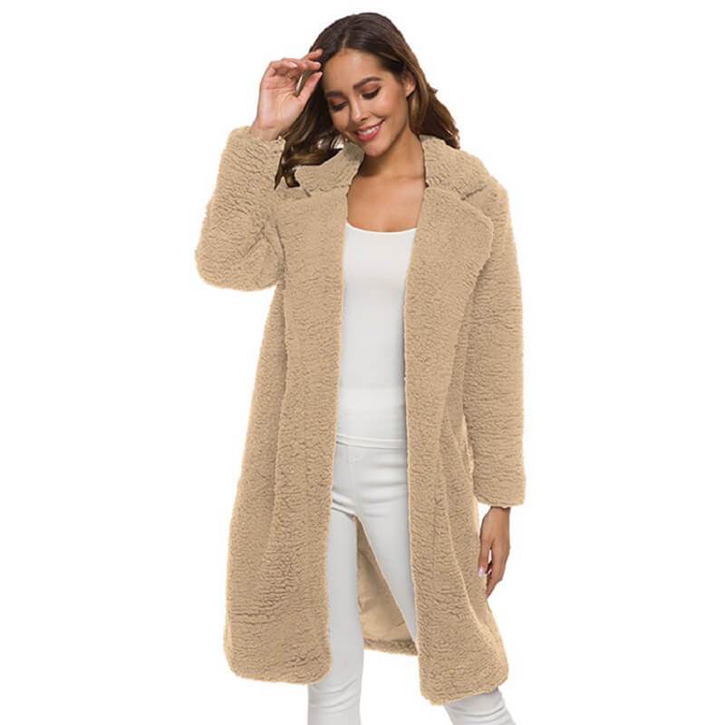 Plus Size Long Wool Coat - khaki color