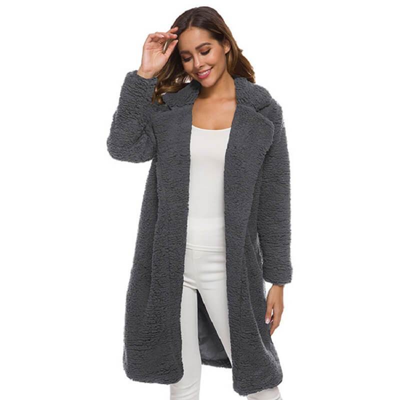 Plus Size Long Wool Coat - gray color