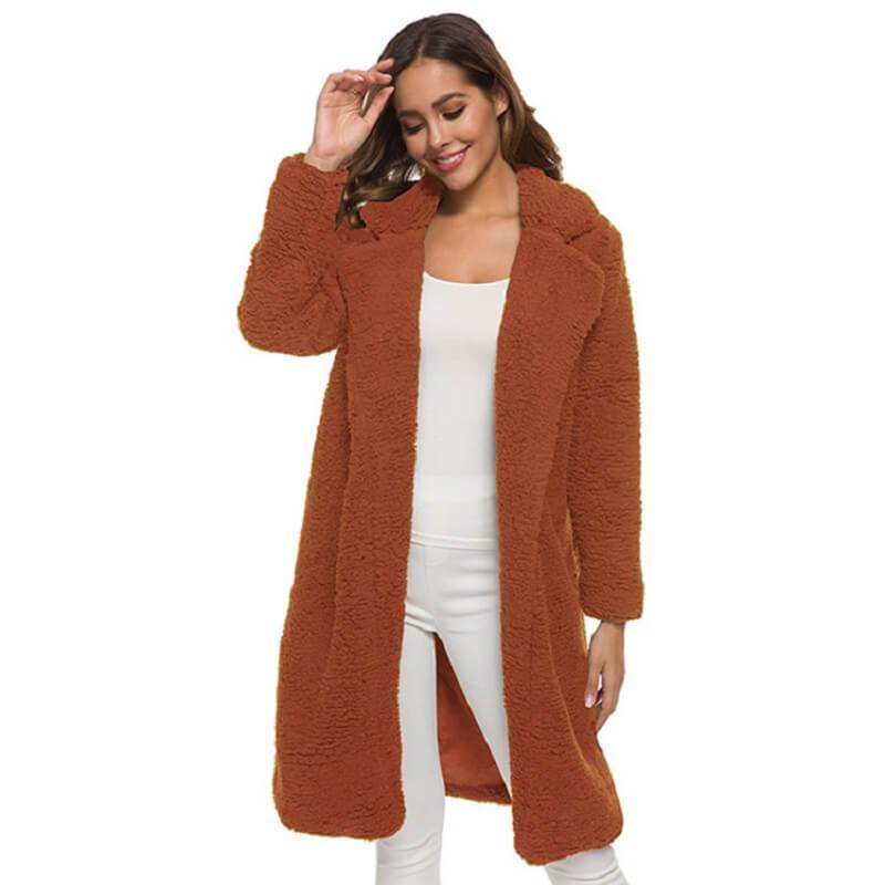 Plus Size Long Wool Coat - caramel color