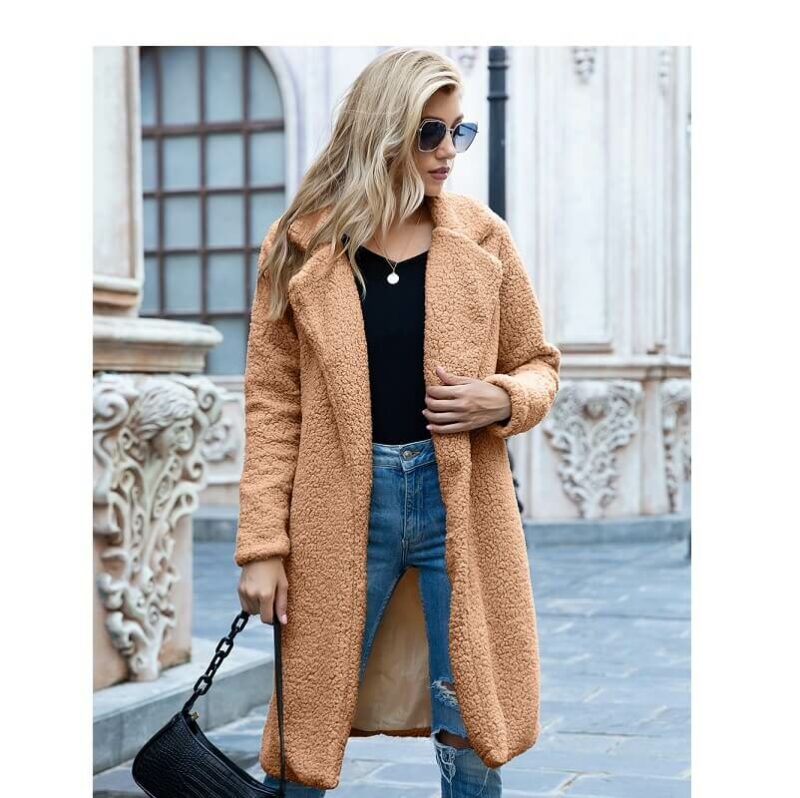 Plus Size Long Wool Coat - camel color