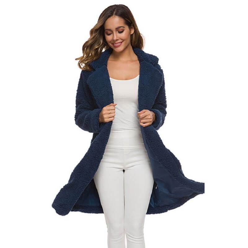 Plus Size Long Wool Coat - navy color