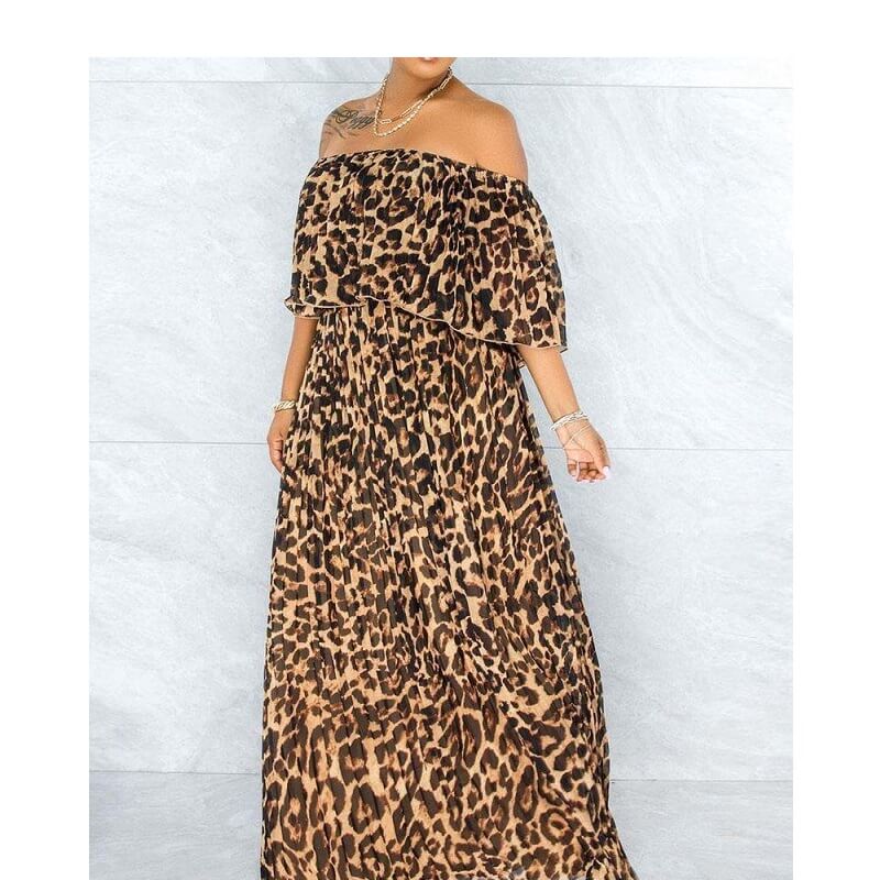 Plus Size Maxi Dresses - lepard print positive