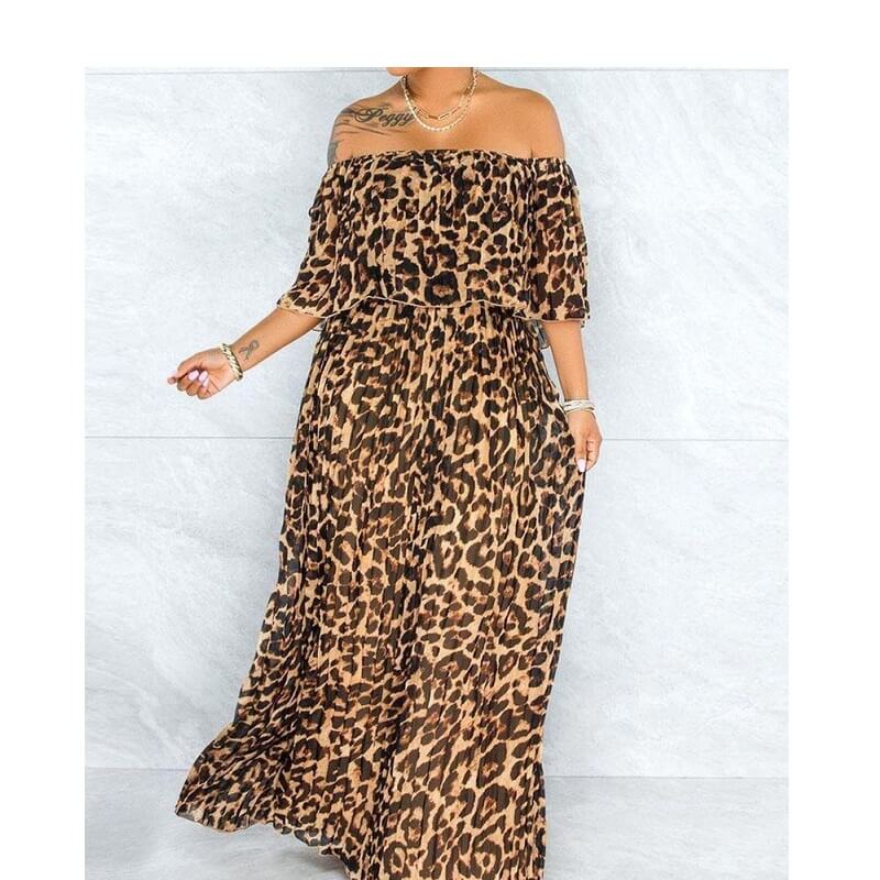 Plus Size Maxi Dresses - lepard print color