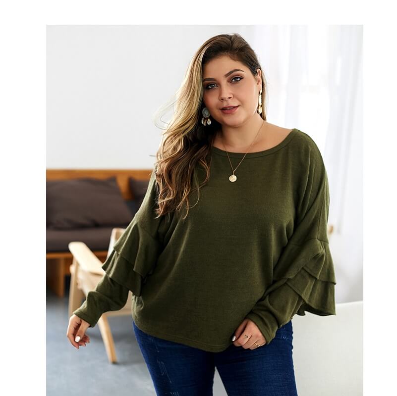 Plus Size Mustard Sweater - green color