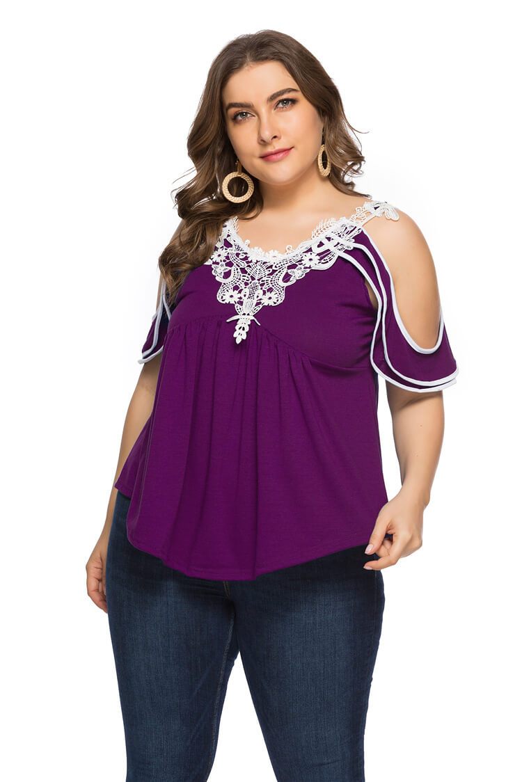 Plus Size Off The Shoulder T Shirt - purple color