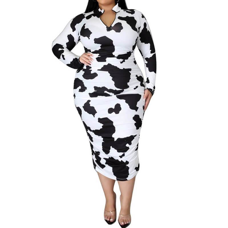 Plus Size White Party Dress - black and white color
