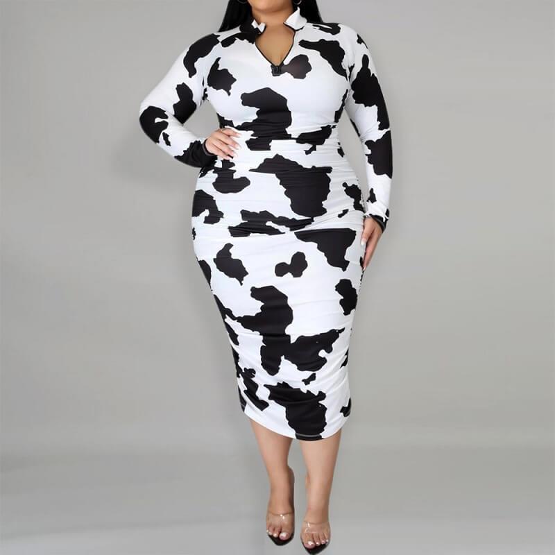 Plus Size White Party Dress - black and white positive