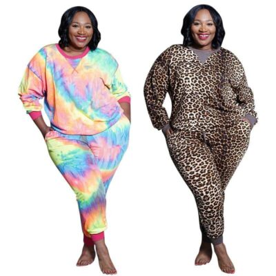 Plus Size Printed and Knitted Two Piece Set