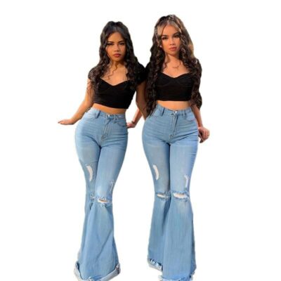 Plus Size Women's Ripped Jeans - light blue color