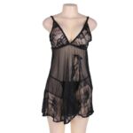 Plus Size Sexy Lace Sling Nightdress - black positive