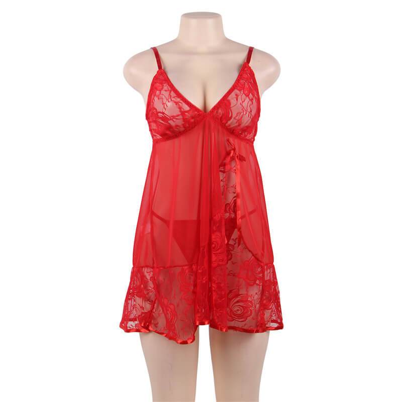 Plus Size Sexy Lace Sling Nightdress - red front