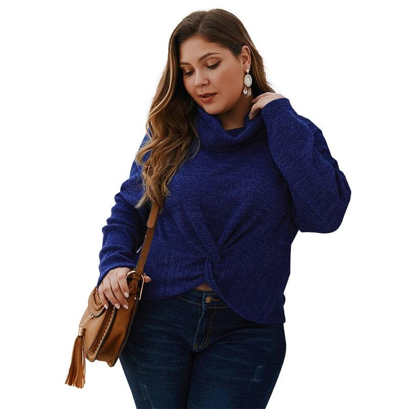Plus Size Shaggy Sweater - navy color