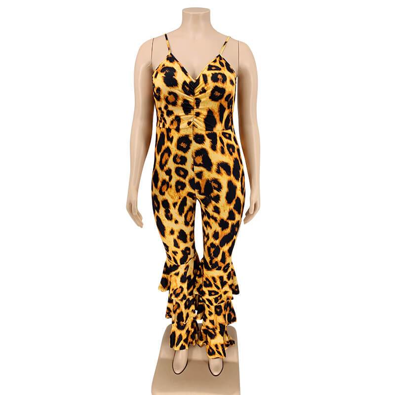 Plus Size Leopard Jumpsuit - leopard print front