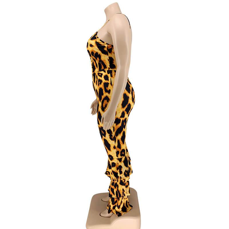 Plus Size Leopard Jumpsuit - leopard print side