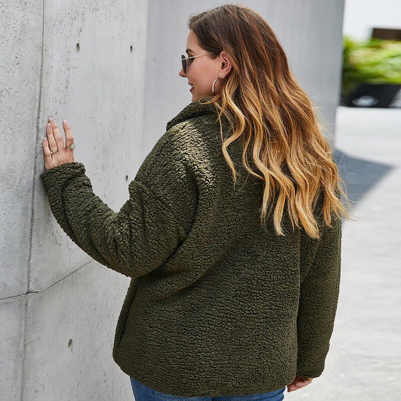 Plus Size Sweater Coat - military green side