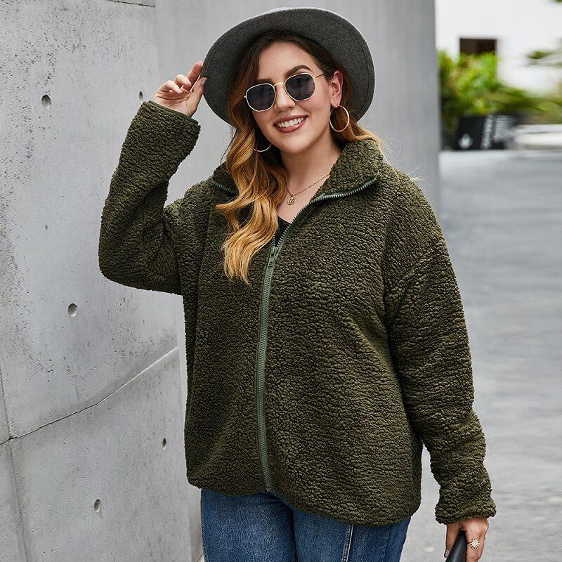 Plus Size Sweater Coat - military green front