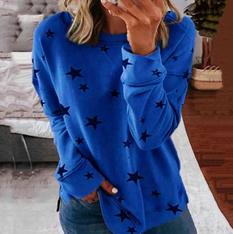 Oversized Star Print T-shirt - royal blue color