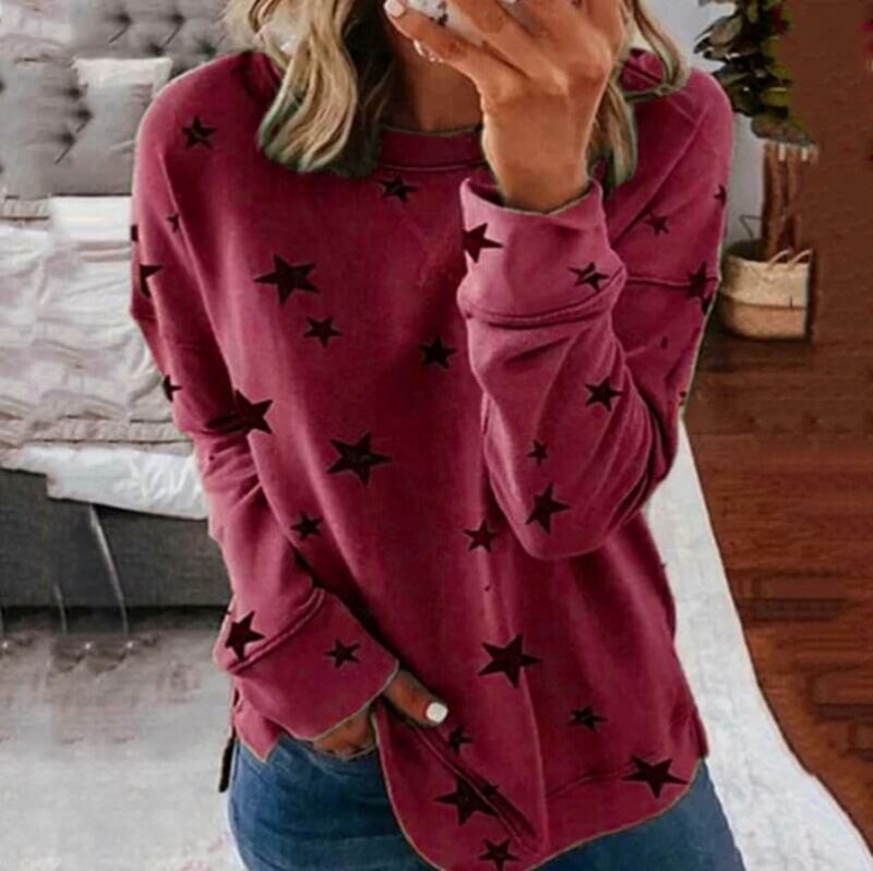 Oversized Star Print T-shirt - wine red color
