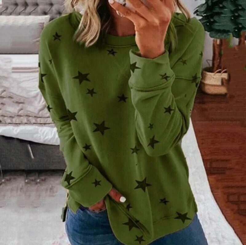 Oversized Star Print T-shirt - green color