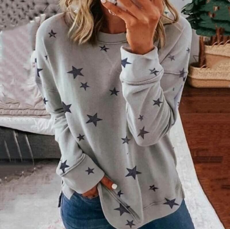 Oversized Star Print T-shirt - gray color