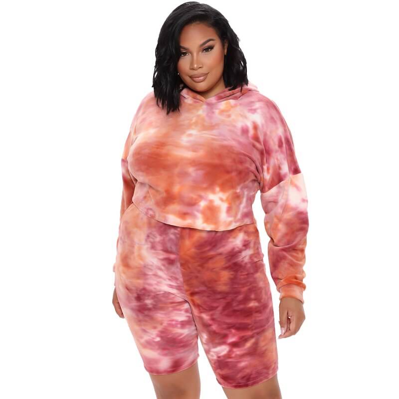 Plus Size Two-piece Hooded Sports - orange positive
