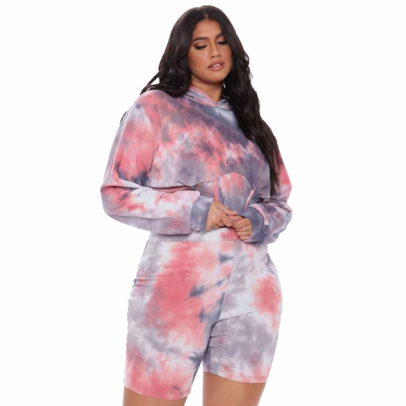 Plus Size Two-piece Hooded Sports - rose positive