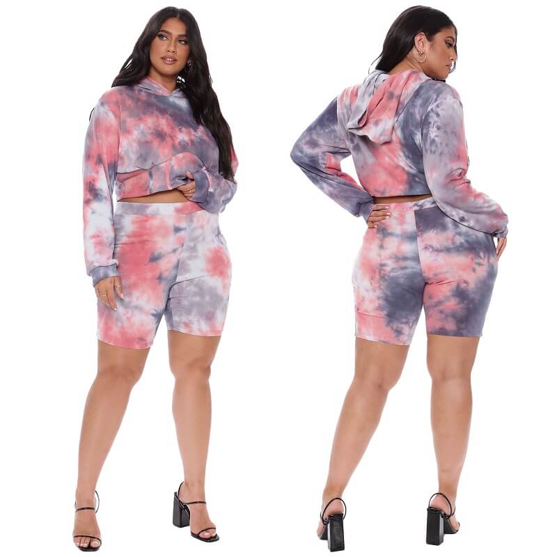 Plus Size Two-piece Hooded Sports - rose color