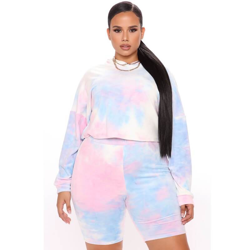 Plus Size Two-piece Hooded Sports - pink positive