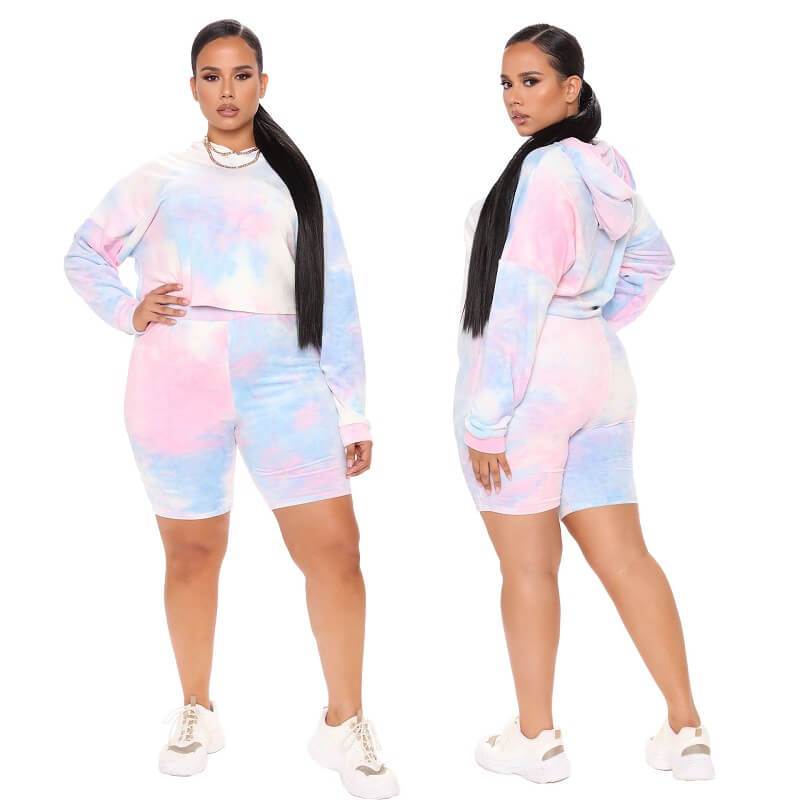 Plus Size Two-piece Hooded Sports - pink color