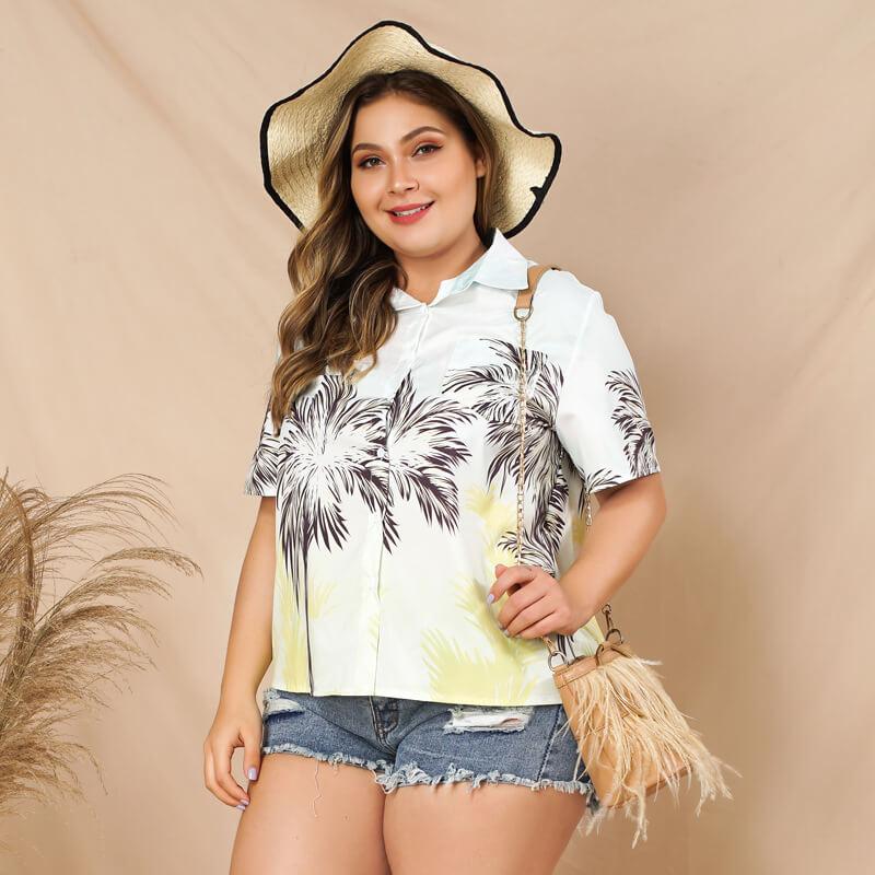 Plus Size White Blouse with Collar - white side