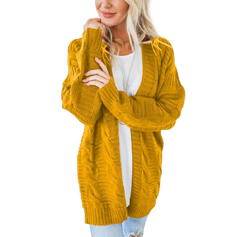 Plus Size White Cardigan Sweater - yellow color