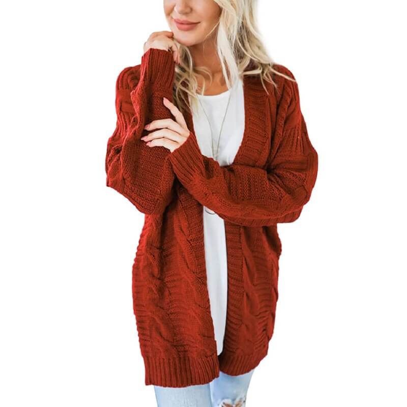 Plus Size White Cardigan Sweater - red color
