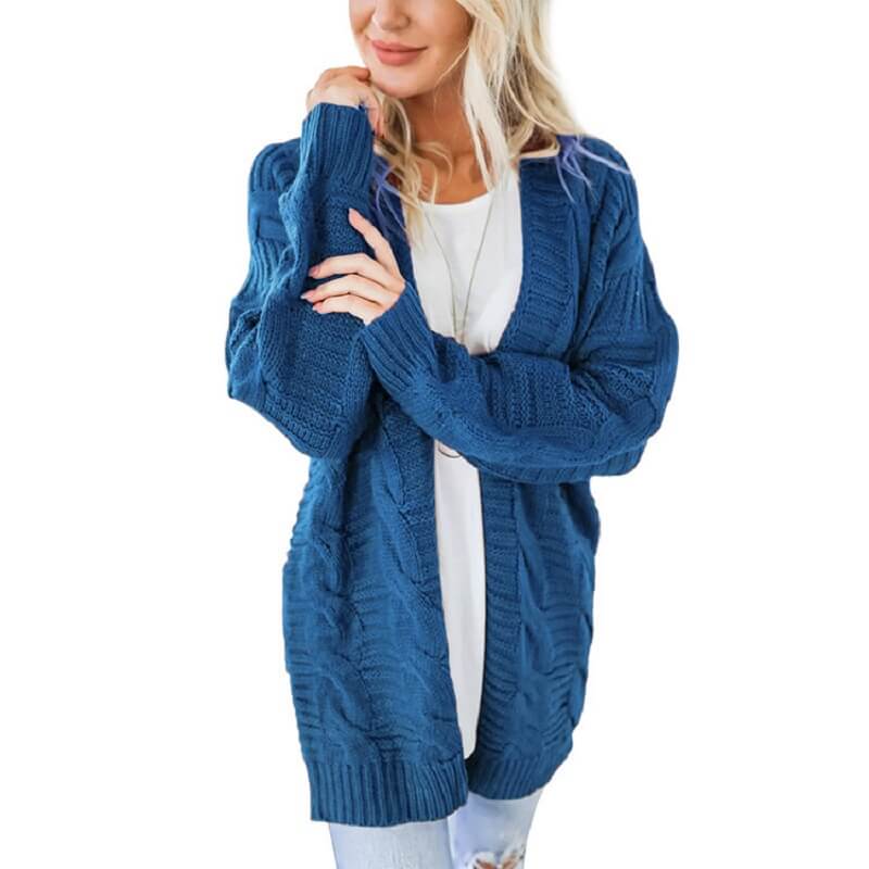 Plus Size White Cardigan Sweater -blue color