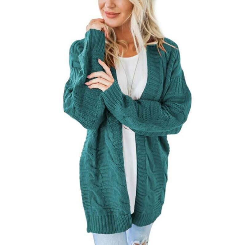 Plus Size White Cardigan Sweater - hole green color
