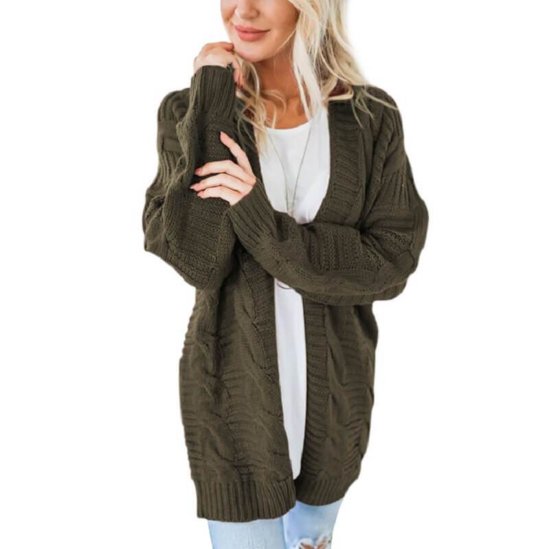 Plus Size White Cardigan Sweater - military green color