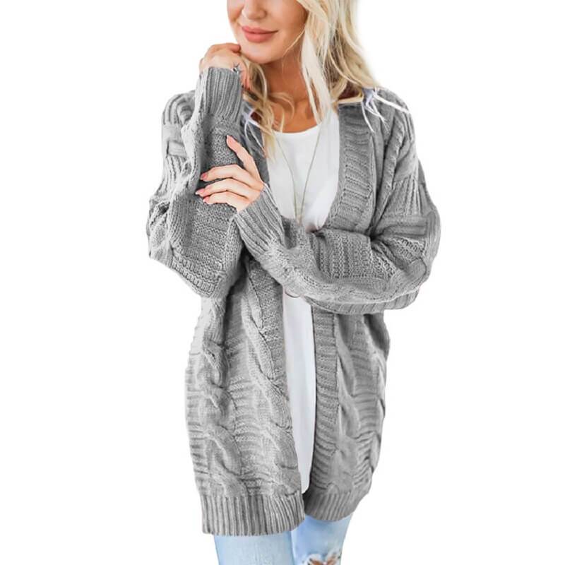Plus Size White Cardigan Sweater - gray color