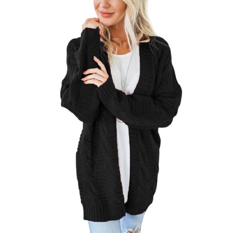 Plus Size White Cardigan Sweater - black color