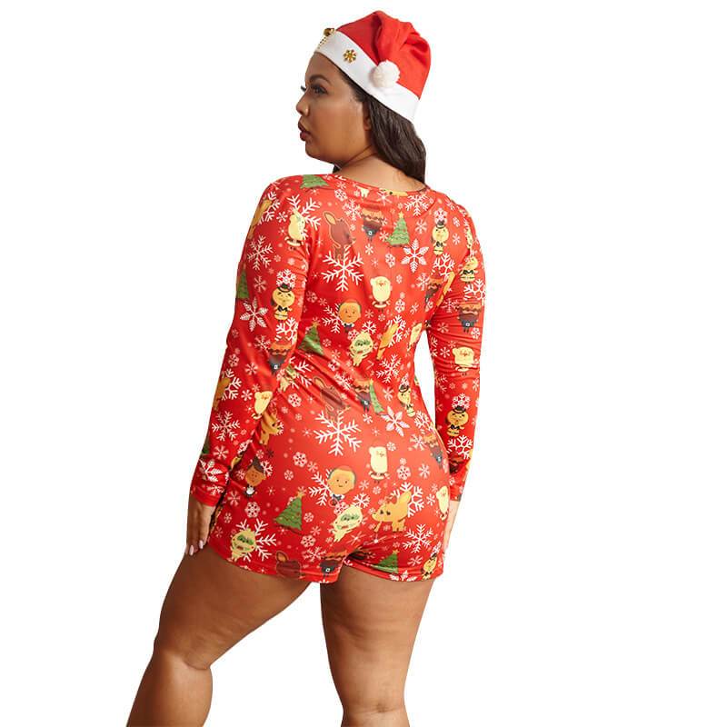 Plus size red Christmas jumpsuit - red behind