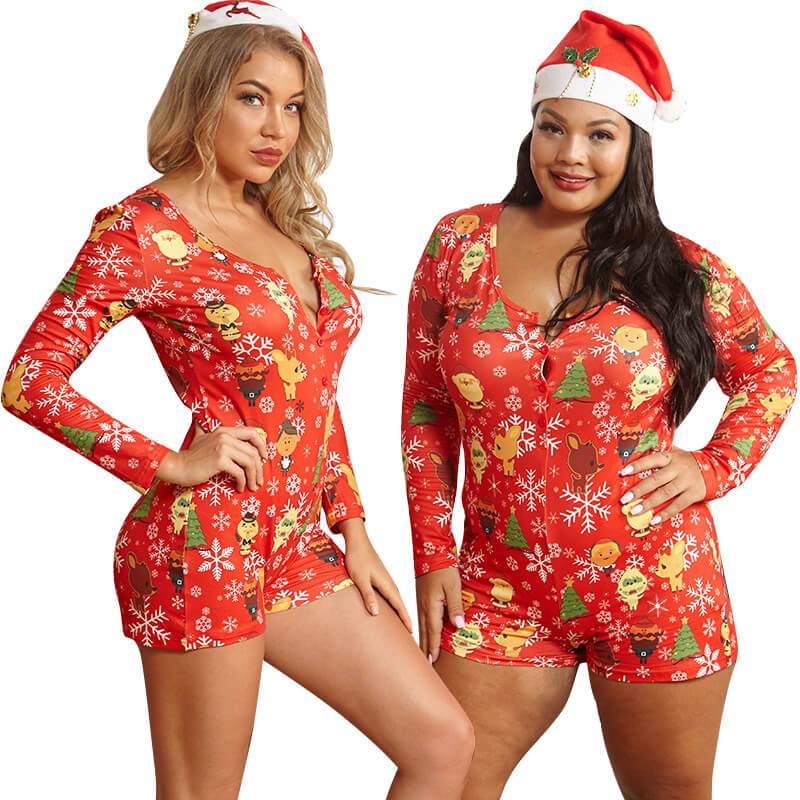 Plus size red Christmas jumpsuit - red multiplayer
